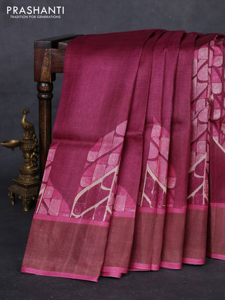 Maroon & Pink Pure Tussar Saree - Prints