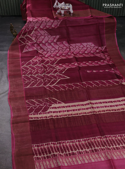 Maroon & Pink Pure Tussar Saree - Prints