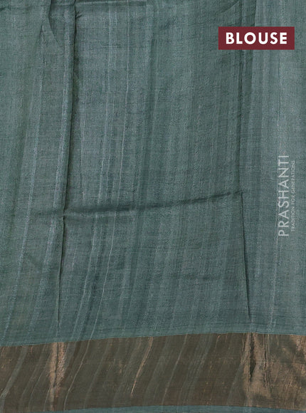 Blue & Pastel Green Pure Tussar Saree - Prints