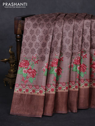 Rosy Brown Pure Tussar Saree - Kalamkari Prints