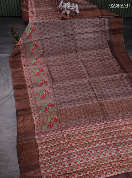Rosy Brown Pure Tussar Saree - Kalamkari Prints