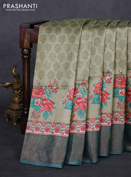 Elaichi Green & Green Pure Tussar Saree - Kalamkari Prints
