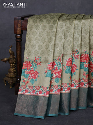 Elaichi Green & Green Pure Tussar Saree - Kalamkari Prints