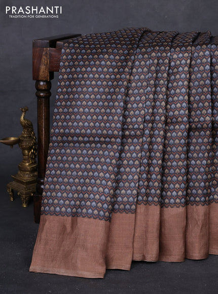 Black & Brown Pure Tussar Saree - Prints