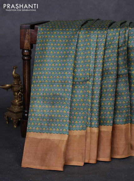 Green & Mustard Yellow Pure Tussar Saree - Prints