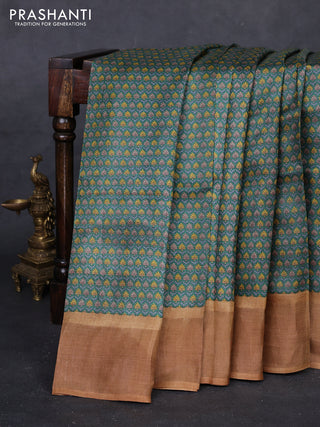 Green & Mustard Yellow Pure Tussar Saree - Prints