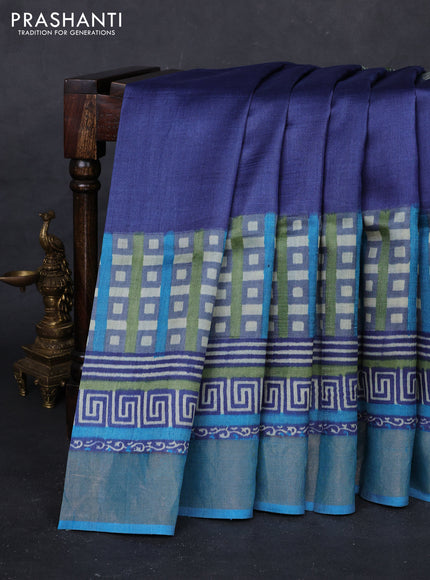 Blue & Cs Blue Pure Tussar Saree - Geometric Prints
