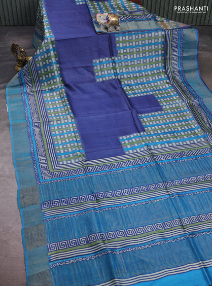 Blue & Cs Blue Pure Tussar Saree - Geometric Prints
