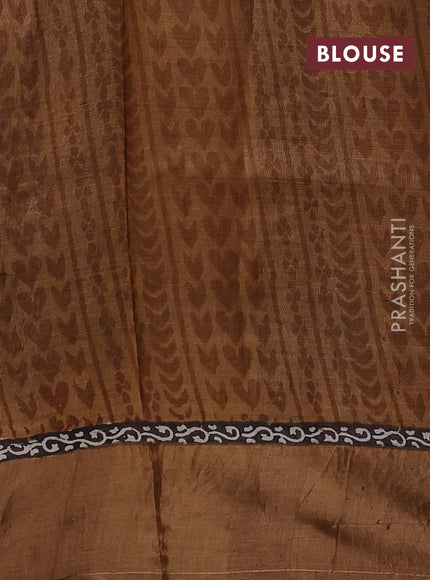 Brown & Mustard Yellow Pure Tussar Saree - Geometric Prints