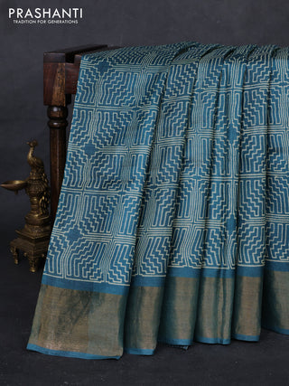 Peacock Green Pure Tussar Saree - Geometric Prints