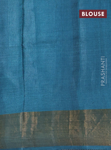 Peacock Green Pure Tussar Saree - Geometric Prints