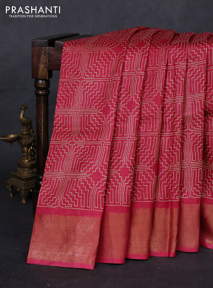Pink Pure Tussar Saree - Geometric Prints