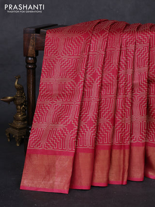 Pink Pure Tussar Saree - Geometric Prints