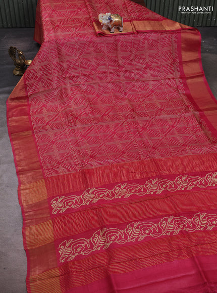 Pink Pure Tussar Saree - Geometric Prints