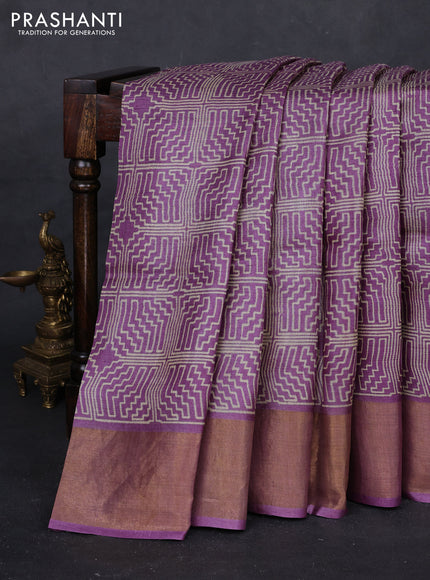 Lavender Pure Tussar Saree - Geometric Prints