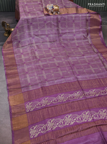 Lavender Pure Tussar Saree - Geometric Prints