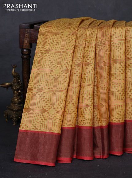 Yellow & Red Pure Tussar Saree - Geometric Prints