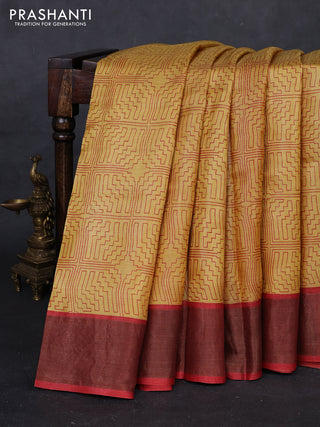 Yellow & Red Pure Tussar Saree - Geometric Prints