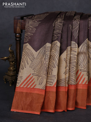 Coffee Brown & Orange Pure Tussar Saree - Prints