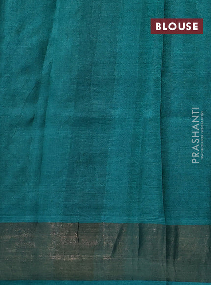 Blue & Teal Green Pure Tussar Saree - Prints