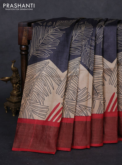 Black & Red Pure Tussar Saree - Prints
