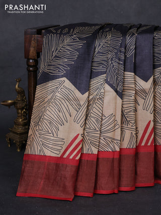 Black & Red Pure Tussar Saree - Prints
