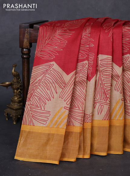 Red & Yellow Pure Tussar Saree - Prints