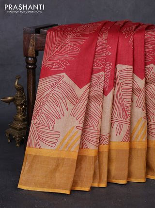 Red & Yellow Pure Tussar Saree - Prints