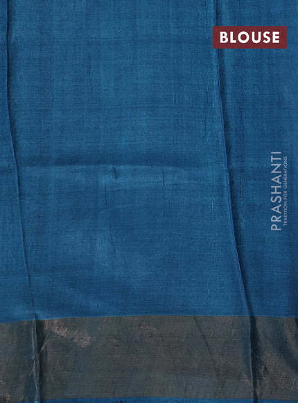 Black & Teal Blue Pure Tussar Saree - Kalamkari Prints