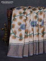 Beige & Grey Pure Tussar Saree - Kalamkari Prints