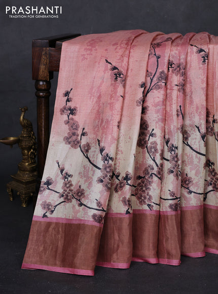 Peach Pure Tussar Saree - Prints