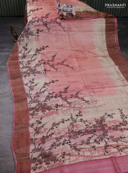 Peach Pure Tussar Saree - Prints