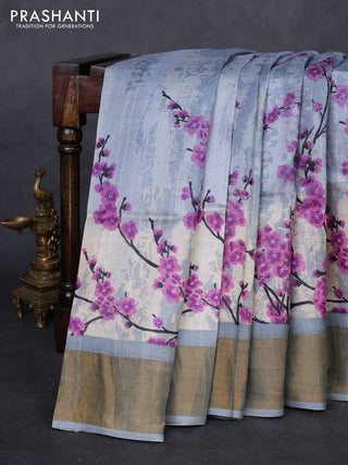 Grey Pure Tussar Saree - Prints