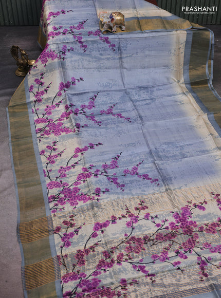 Grey Pure Tussar Saree - Prints