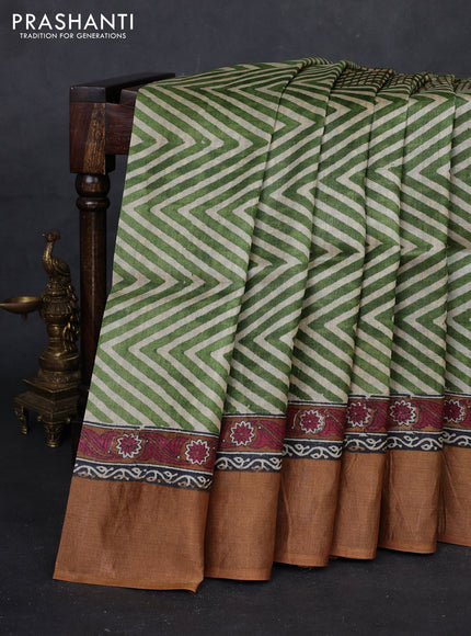 Green & Mustard Pure Tussar Saree - Zigzag Prints