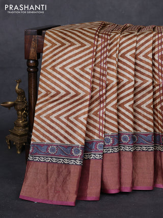 Brown & Pink Pure Tussar Saree - Zigzag Prints