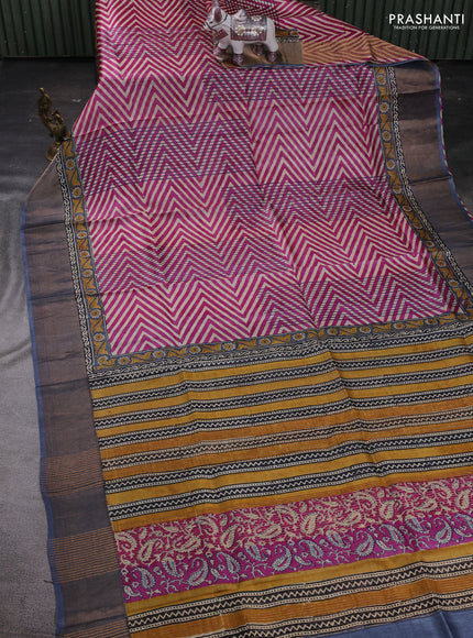 Pink & Grey Pure Tussar Saree - Zigzag Prints