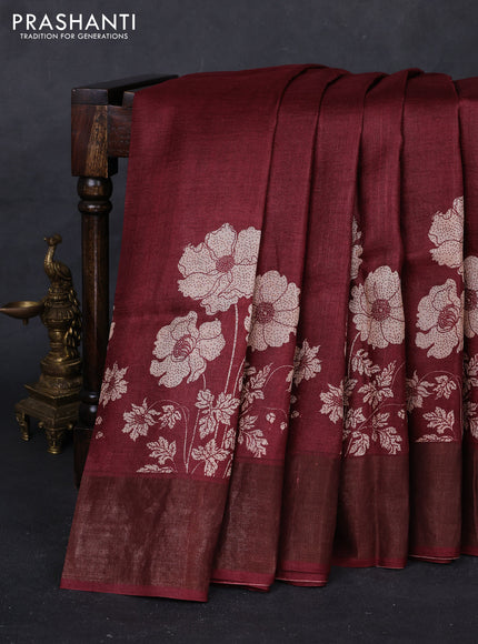Maroon Pure Tussar Saree - Kalamkari Prints