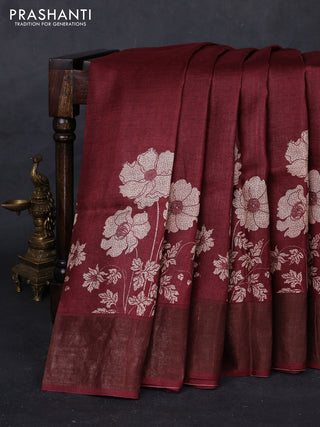 Maroon Pure Tussar Saree - Kalamkari Prints