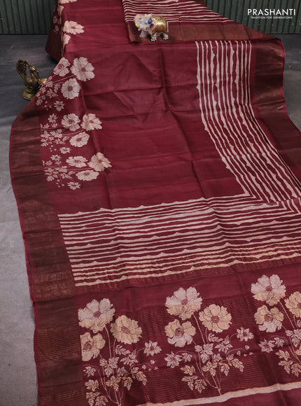 Maroon Pure Tussar Saree - Kalamkari Prints