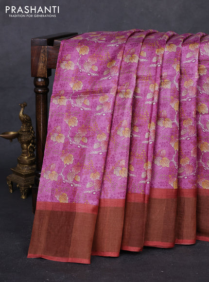 Pink & Rust Pure Tussar Saree - Kalamkari Prints