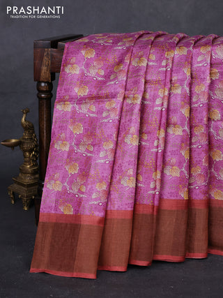 Pink & Rust Pure Tussar Saree - Kalamkari Prints