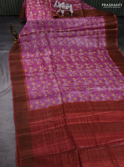 Pink & Rust Pure Tussar Saree - Kalamkari Prints