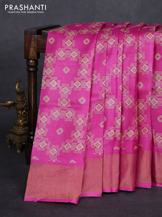 Pink Pure Tussar Saree - Geometric Prints
