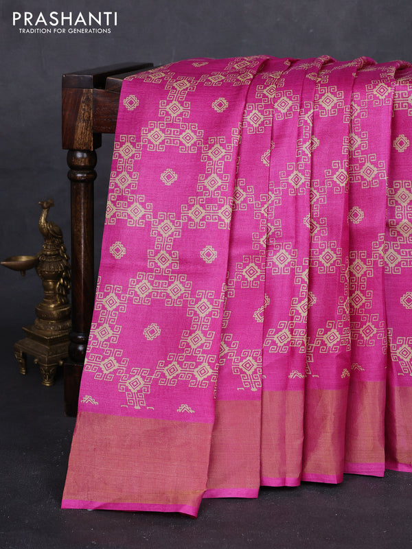 Pink Pure Tussar Saree - Geometric Prints