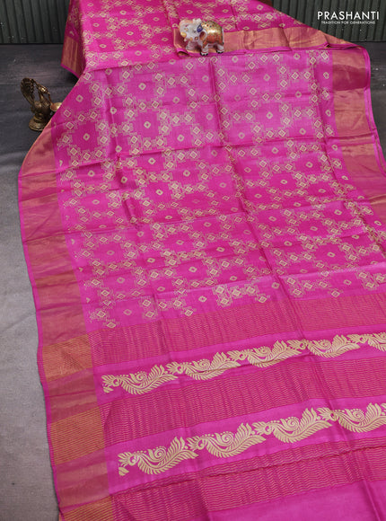 Pink Pure Tussar Saree - Geometric Prints