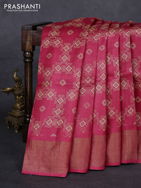 Red Pure Tussar Saree - Geometric Prints