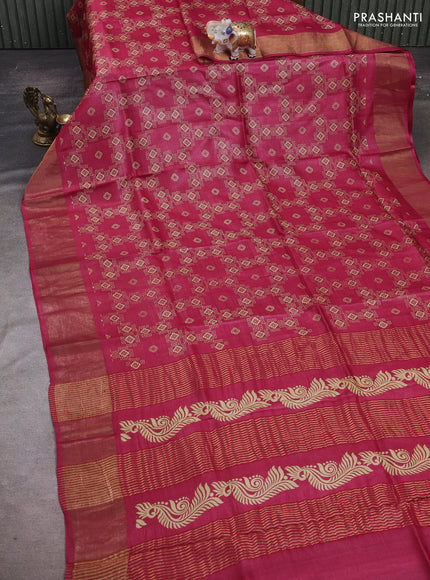 Red Pure Tussar Saree - Geometric Prints