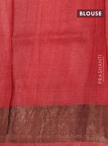 Yellow & Red Pure Tussar Saree - Geometric Prints