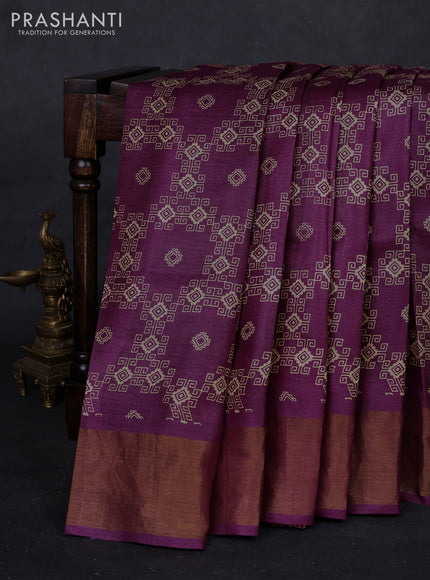Wine Pure Tussar Saree - Geometric Prints